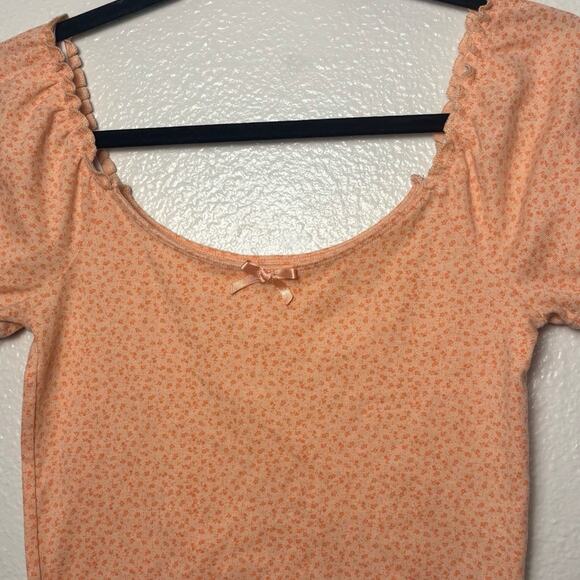 American Eagle Orange Floral Top woman's size small off the shoulder - Picture 6 of 16